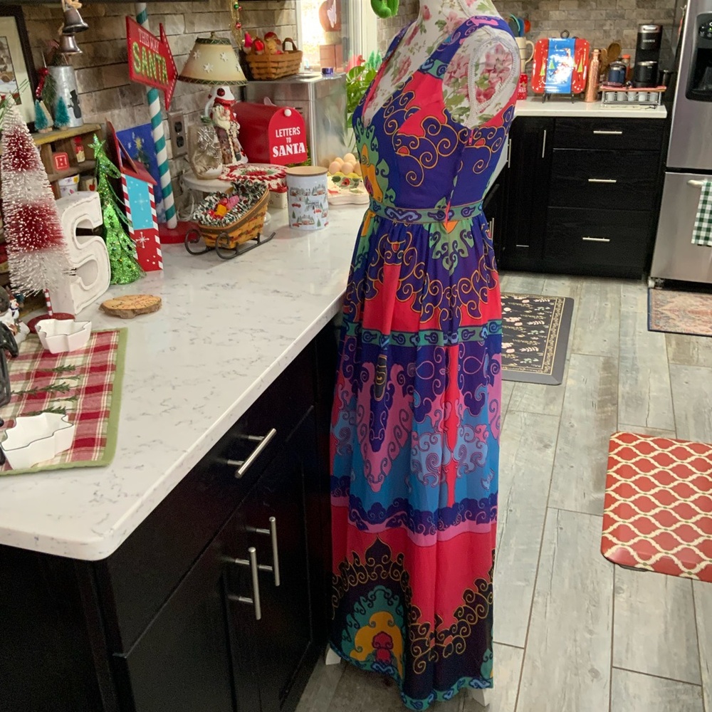 ModCloth XS Maxi Dress Muster The Length Boho Medallion Sleeveless Colorful New - Picture 4 of 16